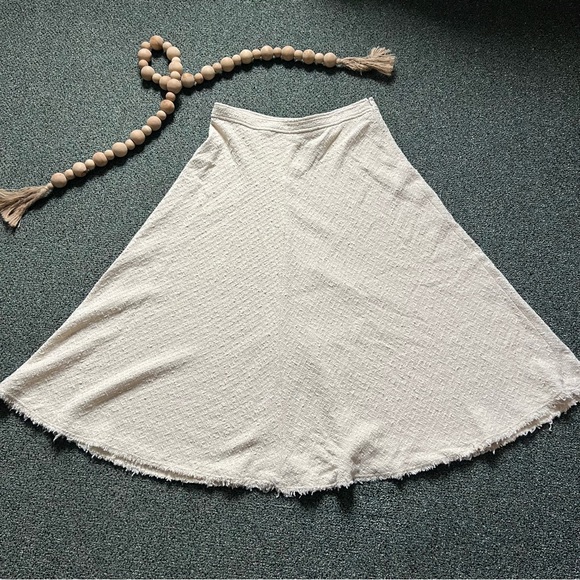 ZARA Cream White Cotton Tweed A-line Full Circl Midi Maxi Fringe Modest Skirt XL - Picture 9 of 16